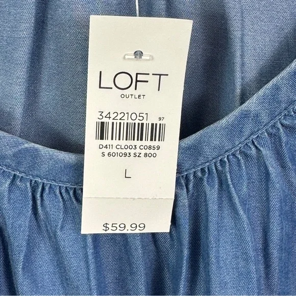 NWT Loft Outlet Chambray Lyocell Peasant Top Ruffles Flowy Soft Women's Large - Picture 9 of 11
